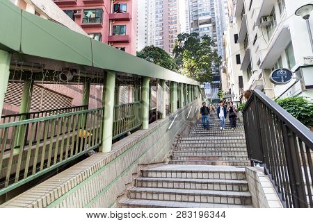 Hong Kong, February 9, 2019:  The Central Mid-levels Escalator And Walkway System Is The Longest Out