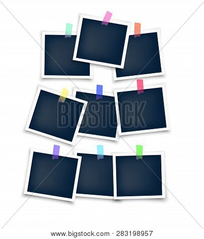Photo Frames Batch  Mockup Glued With Color Tape . Realistic Empty Templates.