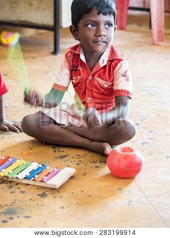 Puduchery, India - December Circa, 2018. Interior Of Poor Kids Playing Room Creche With Unidentified