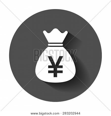Yen, Yuan Bag Money Currency Vector Icon In Flat Style. Yen Coin Sack Symbol Illustration With Long 