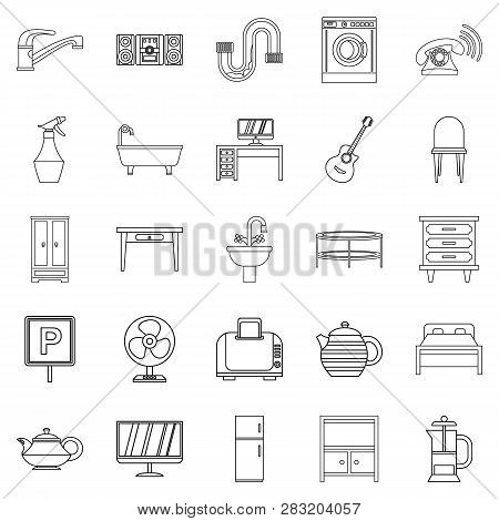 Lodging House Icons Set. Outline Set Of 25 Lodging House Icons For Web Isolated On White Background