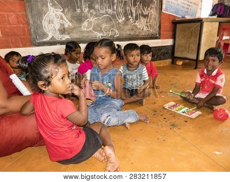 Puduchery, India - December Circa, 2018. Interior Of Poor Kids Playing Room Creche With Unidentified