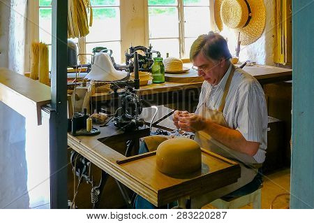 Brienz Switzerland Octuber May 4 2008  Craftsman At Work Making Hats In The Ballenberg Museum In Bri