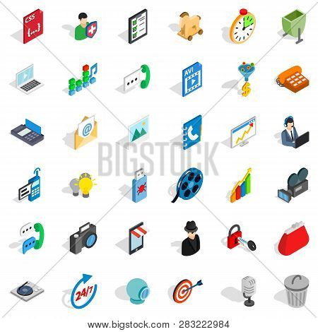 Web Busket Icons Set. Isometric Style Of 36 Web Busket Icons For Web Isolated On White Background