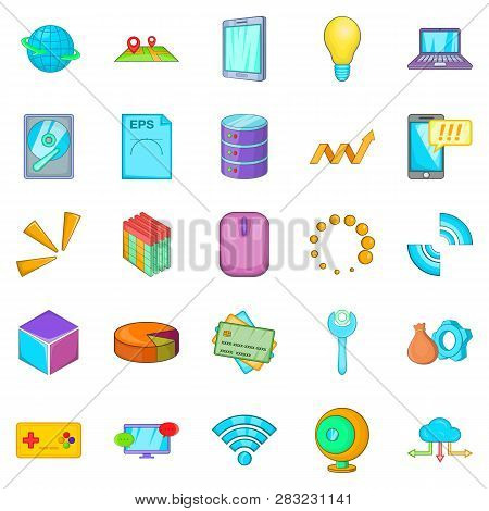 Data Center Icons Set. Cartoon Set Of 25 Data Center Icons For Web Isolated On White Background