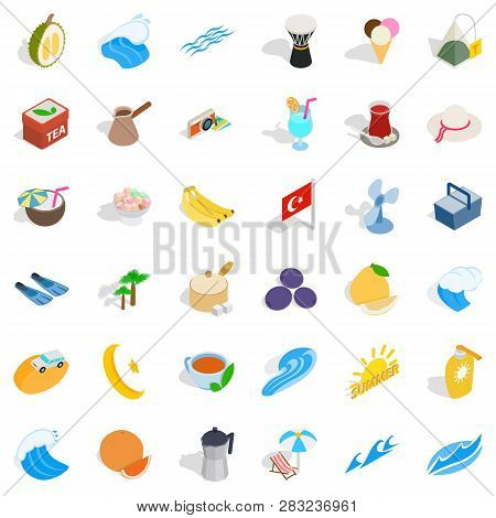 Turkey Travel Icons Set. Isometric Style Of 36 Turkey Travel Icons For Web Isolated On White Backgro