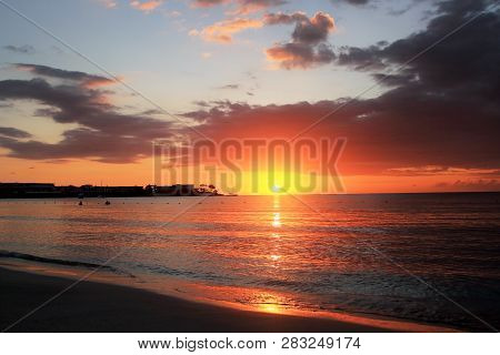 Negril Beach In Jamaica At Winter Time.
