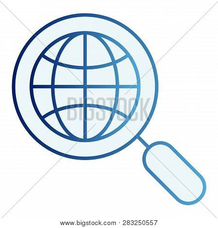 Global Search Flat Icon. Earth And Magnifying Glass Blue Icons In Trendy Flat Style. Magnifyer And P