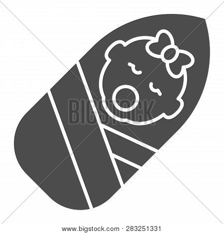 Sleppy Baby Girl Solid Icon. Swaddle Baby Girl Vector Illustration Isolated On White. Wrapped Girl G