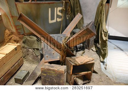 Czech Hedgehog Anti-tank Obstacle On Display Inside The D-day Exhibit At The First Division Museum, 