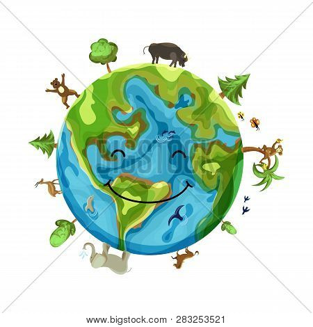 Cartoon Earth Illustration Isolated On White Background