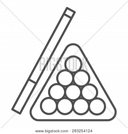 Billiards Thin Line Icon. Pool Cue And Balls Vector Illustration Isolated On White. Play Outline Sty