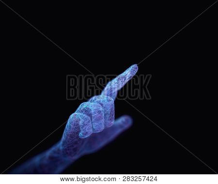 Concept Of Technology And Science Of Medicine. Organic Artificial Hand, Making Gesture Of Contact Wi