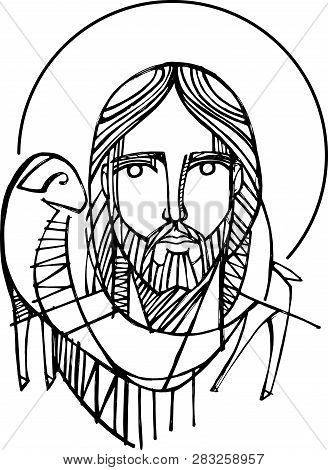 Hand Drawn Vector Illustration Or Drawing Of Jesus Christ Face At His Passion