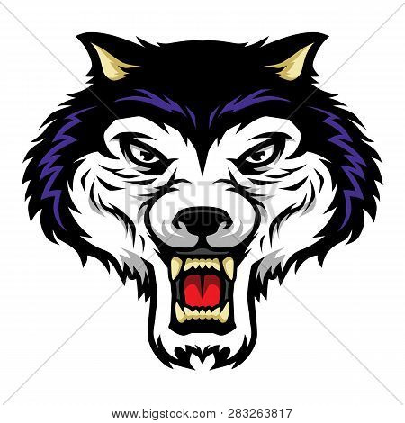 Roaring Wolf Head Mascot Illustration In Cartoon Style