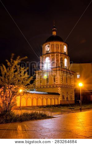 Irkutsk, Russia - May 28, 2016: Cathedral Of The Epiphany, Irkutsk, Russia At Night. Rebuilt After A