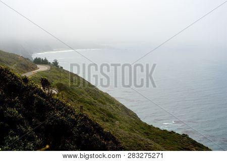 View Of The Pacific Ocean From The Mountain. California, Usa