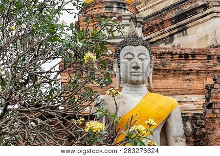 Buddha Statue At Wat Yai Chai Mongkon, Ayutthaya, Thailand, Asia