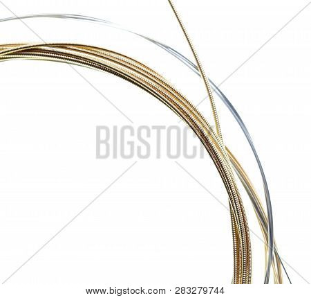 Strings For Guitar Isolated On A White Background. Macro