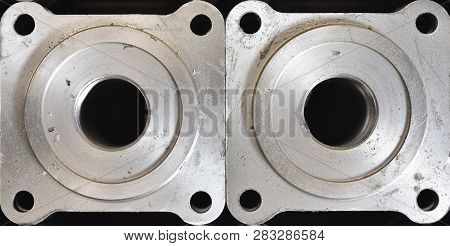 Square Metal Part And Base For Valve Creation. The Metal Part Machined On The Milling Machine And Th