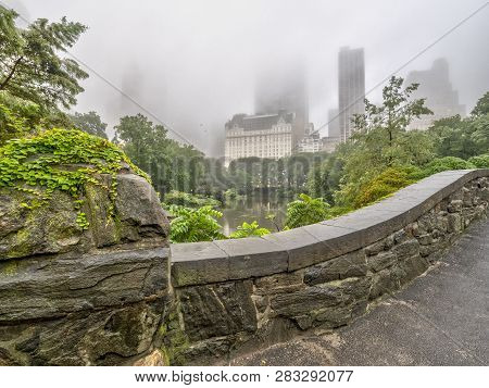 Central Park In The Early Morning On A Rainy, Foggy Day