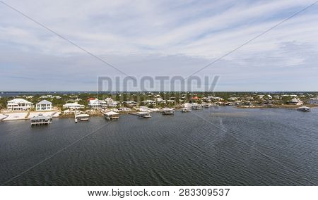 Aerial View Of Perdido Key, Florida And Ono Island, Alabama. February 2019.