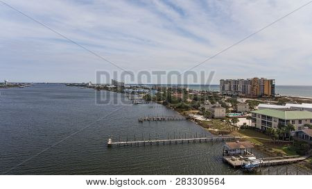 Aerial View Of Perdido Key, Florida And Ono Island, Alabama. February 2019.