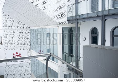 Badajoz, Spain - April 21, 2018: Badajoz Fine Arts Museum Building Indoors. Interior Patio