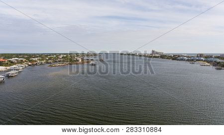 Aerial View Of Perdido Key, Florida And Ono Island, Alabama. February 2019.