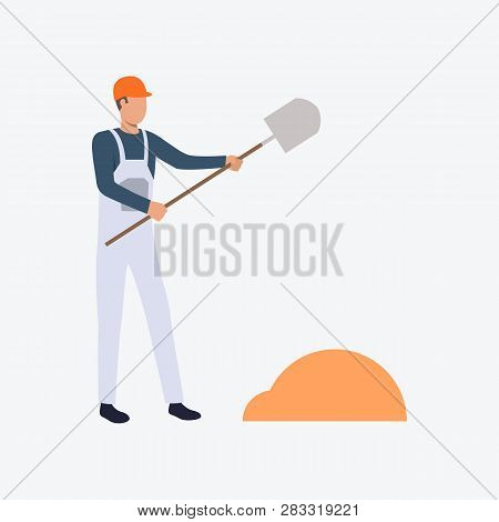 Digger Flat Icon. Shovel, Spade, Builder, Worker. Labor Concept. Can Be Used For Topics Like Digging
