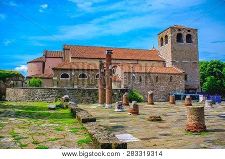 San Giusto Cathedral And Roman Forum Hill In Trieste - Italy .