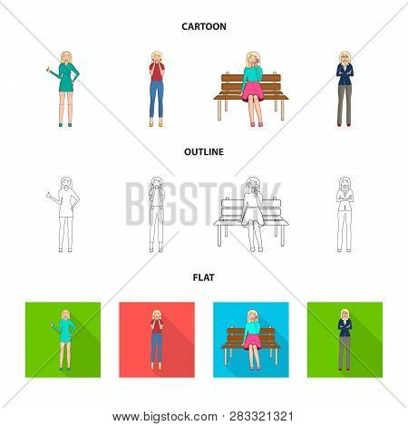 Vector Design Of Posture And Mood Symbol. Set Of Posture And Female Vector Icon For Stock.