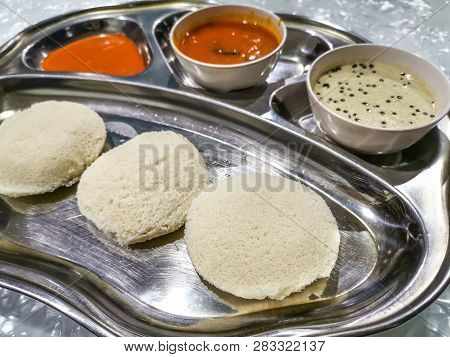 Masala Dosa And Idli Dosa Food Closeup With Selective Focus And Crop Fragment. It Is A Popular South