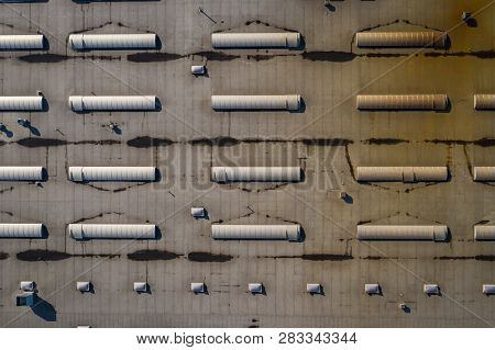 Disribution Warehouse Roof From Above. Photo Captured With Drone.