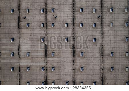 Disribution Warehouse Roof From Above. Photo Captured With Drone.