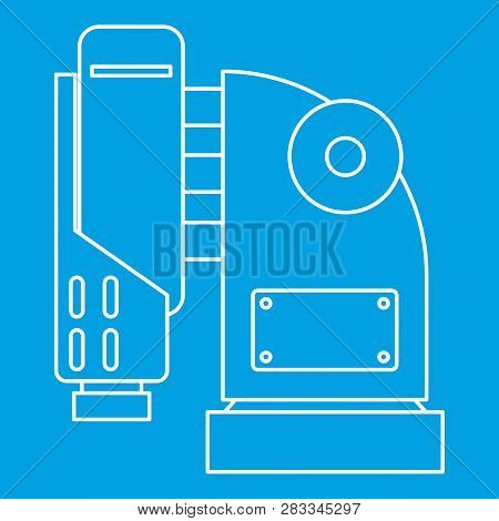 Pneumatic Hammer Machine Icon Blue Outline Style Isolated Illustration. Thin Line Sign
