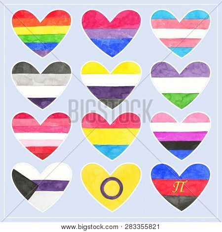 Grunge Hearts Isolated. Lgbt, Lgbtqia, Mogii Community Symbol. Design Element For Valentines Cards O