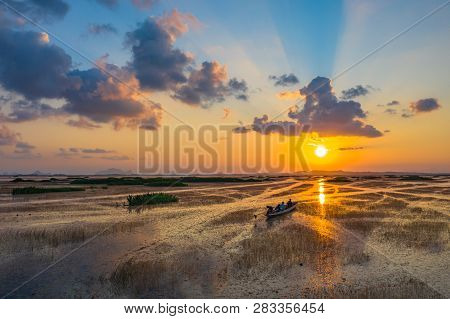 Sunset At The Long Bridge Across Wetland The Talay Noi Wetlands Preserve In Phatthalung At 450 Squar