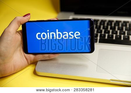 Tula, Russia - January 29, 2019: Coinbase - Buy Bitcoin And More, Secure Wallet Mobile App On The Di