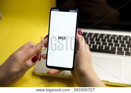 Tula, Russia - January 29, 2019: 09, 2018: Wix Website Displayed On Smartphone