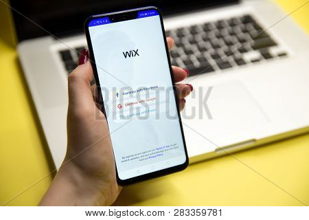 Tula, Russia - January 29, 2019: 09, 2018: Wix Website Displayed On Smartphone