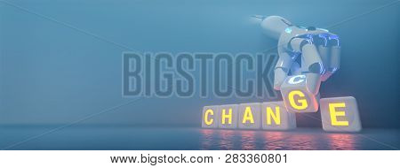 cyborg robot hand changes text cube from change to chance - ai concept - 3d rendering