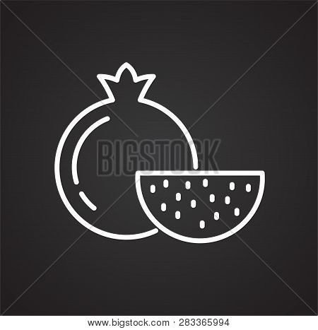 Pomegranate Line Icon On Black Background For Graphic And Web Design, Modern Simple Vector Sign. Int