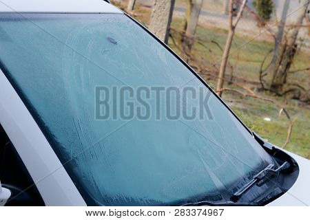 A Frozen Windscreen Of A Car One Morning