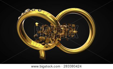 Divorce Concept With Expoling Wedding Rings. 3d Illustration