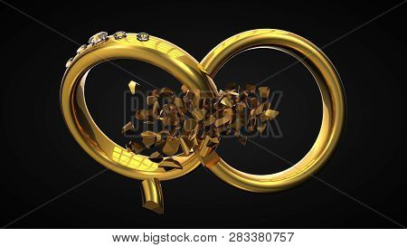 Divorce Concept With Expoling Wedding Rings. 3d Illustration