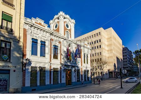 Albacete, Spain, February 2017: Facade Of The Municipal Museum Of Albacete In The Center Of City, In