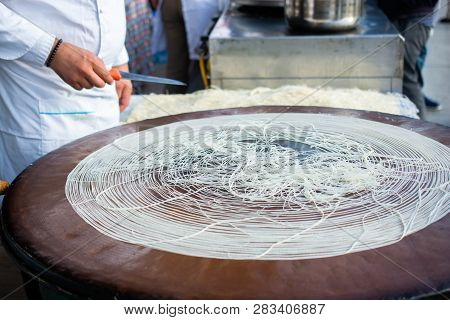 The Making Of Turkish Desert Kadayif Pastry In Display