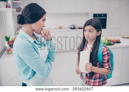 Portrait Of Two Nice Cute Lovely Sweet Attractive Confused Puzzled Un-sure People Mommy Mom Negative