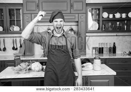 Man Use Sharp Ceramic Knife. Sharp Knife Professional Tool. Chef Choose Professional Tools. Kitchen 
